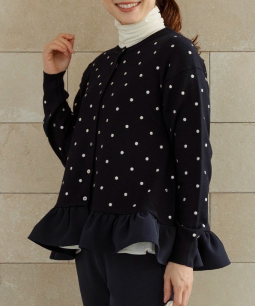 [新品]SONO ソーノ パックティアード ニットカーディガン ドット　リボン ご自宅でお洗濯可能/日本製【SONO/ソーノ】ﾊﾞｯｸﾃｨｱｰﾄﾞ ﾊｲﾌﾞﾘｯﾄﾞﾆｯﾄ