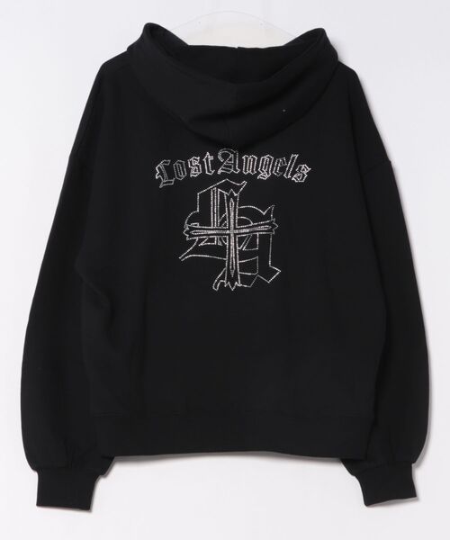 パーカー 「背中クロス×ロゴ×胸ワンポイントロゴ」裏毛ジップパーカー