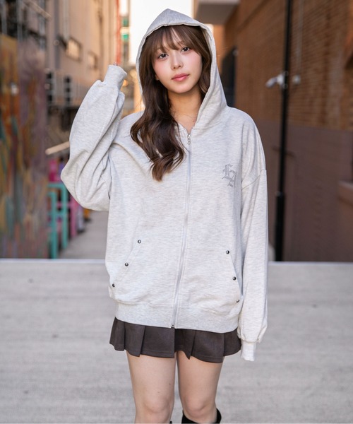 パーカー 「背中クロス×ロゴ×胸ワンポイントロゴ」裏毛ジップパーカー