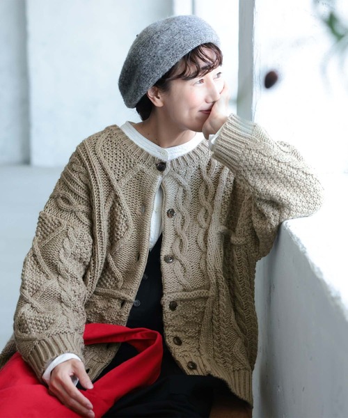 soul berryパッチワークなニットのカーディガン グレージュ soulberry（ソウルベリー） パッチワークなニットのカーディガン