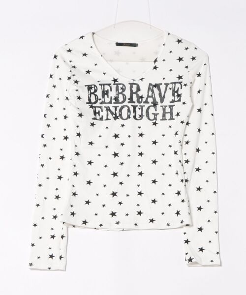 tシャツ Y2K星柄＆ロゴデザインVネックロングスリーブTシャツ