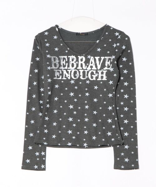 tシャツ Y2K星柄＆ロゴデザインVネックロングスリーブTシャツ