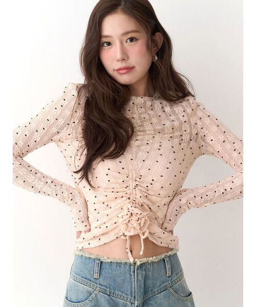 【タグあり・新品未使用】CALNAMUR ドットフラワージャカードトップス CALNAMUR（カルナムール） tシャツ ドットフラワージャカードトップス
