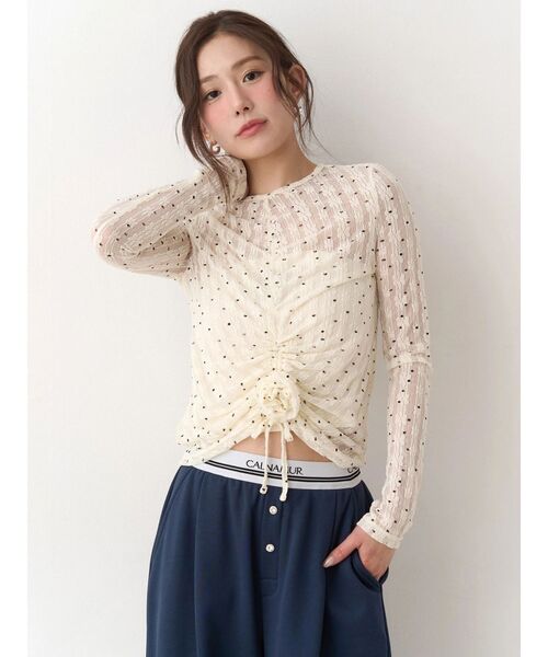 【タグあり・新品未使用】CALNAMUR ドットフラワージャカードトップス CALNAMUR（カルナムール） tシャツ ドットフラワージャカードトップス