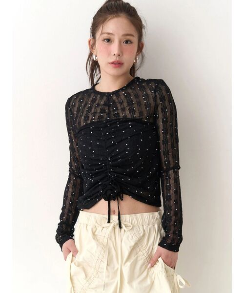 CALNAMUR（カルナムール） tシャツ ドットフラワージャカードトップス