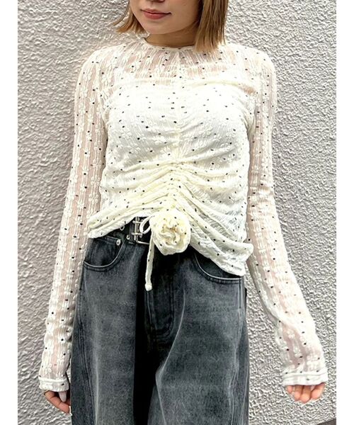 【タグあり・新品未使用】CALNAMUR ドットフラワージャカードトップス CALNAMUR（カルナムール） tシャツ ドットフラワージャカードトップス