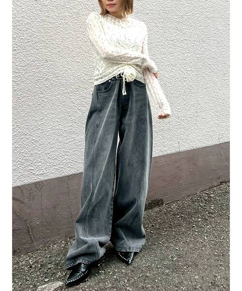 CALNAMUR（カルナムール） tシャツ ドットフラワージャカードトップス