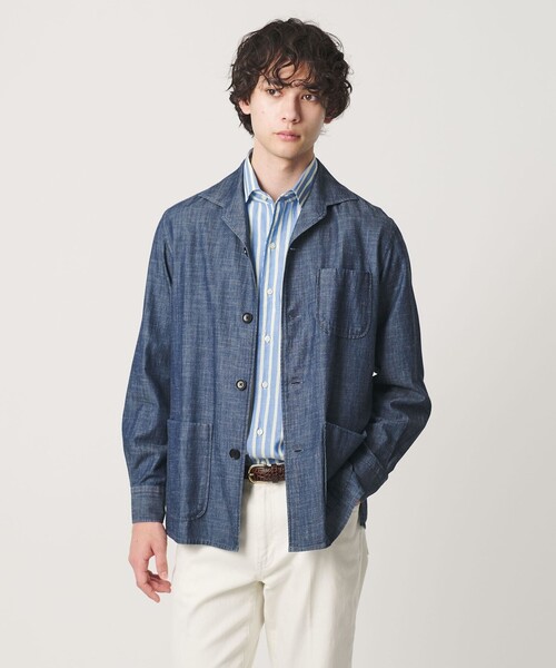 Guy Rover ストライプシャツ ブルー Lサイズ バンドカラー イタリア製 GUY ROVER（ギローバー） シャツ ストライプ シャツ メンズ : ZOZOTOWN