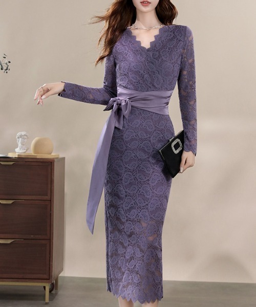 ドレス YUGA_YGMC　All-lace V-neck dress
