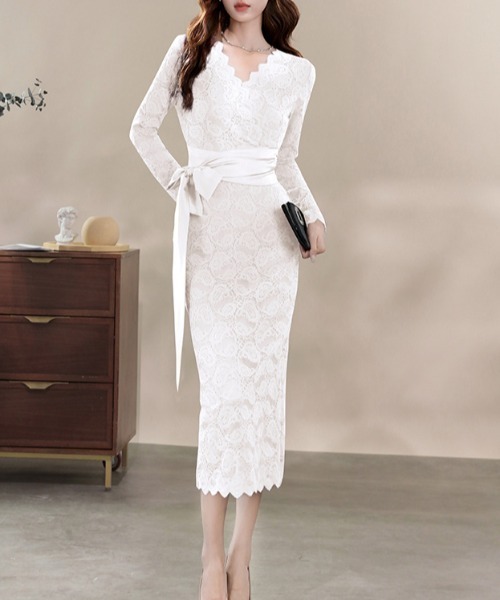 ドレス YUGA_YGMC　All-lace V-neck dress