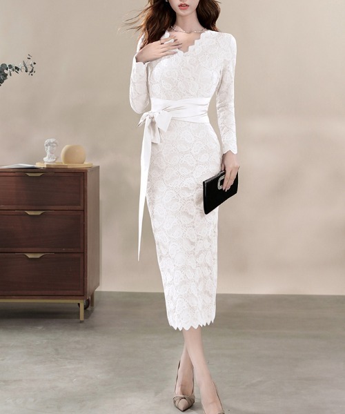 ドレス YUGA_YGMC　All-lace V-neck dress