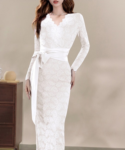ドレス YUGA_YGMC　All-lace V-neck dress