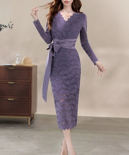 ドレス YUGA_YGMC　All-lace V-neck dress