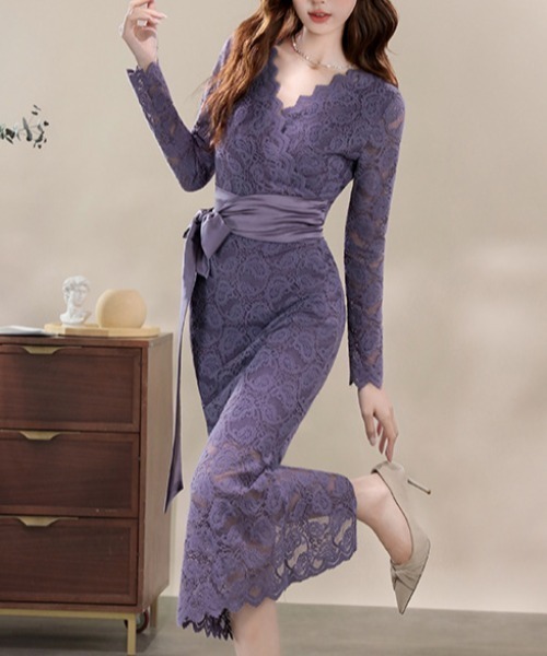 ドレス YUGA_YGMC　All-lace V-neck dress