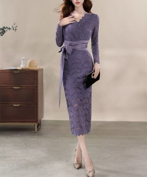ドレス YUGA_YGMC　All-lace V-neck dress