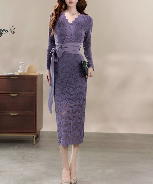 ドレス YUGA_YGMC　All-lace V-neck dress