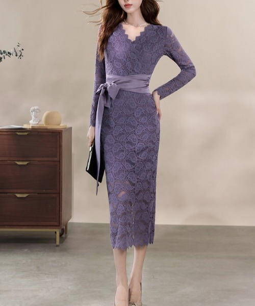 ドレス YUGA_YGMC　All-lace V-neck dress