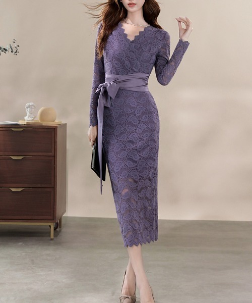 ドレス YUGA_YGMC　All-lace V-neck dress