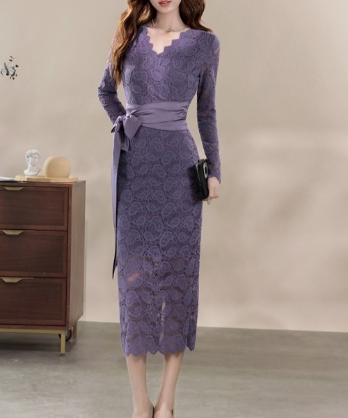 ドレス YUGA_YGMC　All-lace V-neck dress