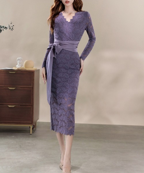 ドレス YUGA_YGMC　All-lace V-neck dress