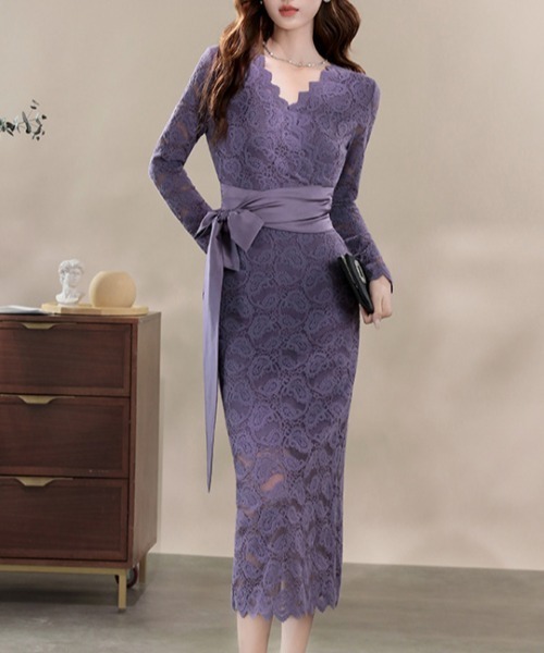 ドレス YUGA_YGMC　All-lace V-neck dress