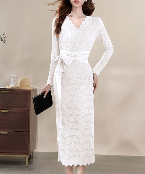 ドレス YUGA_YGMC　All-lace V-neck dress
