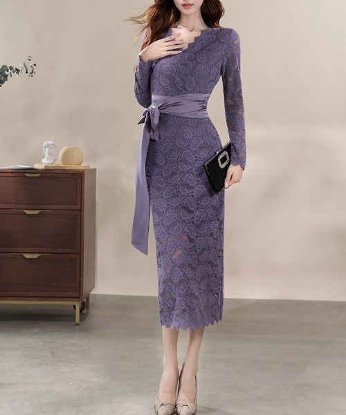 ドレス YUGA_YGMC　All-lace V-neck dress