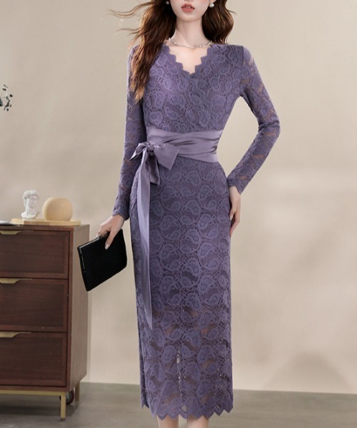 ドレス YUGA_YGMC　All-lace V-neck dress