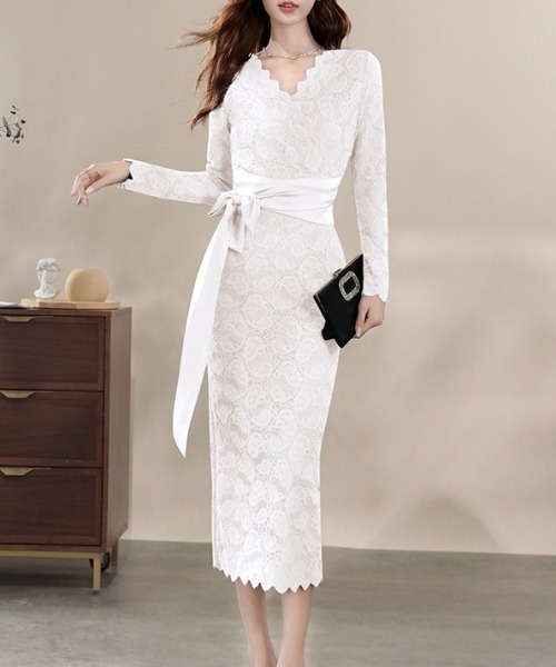 ドレス YUGA_YGMC　All-lace V-neck dress
