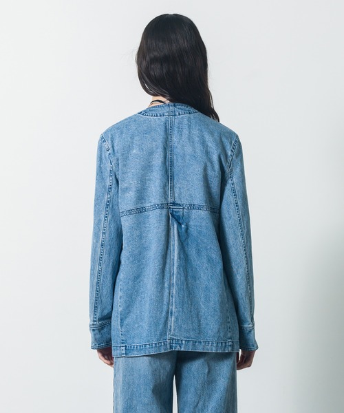 デニムジャケット gジャン 「CITY TOKYO/シティートウキョウ」ノーカラーデニムジャケット レディースの画像