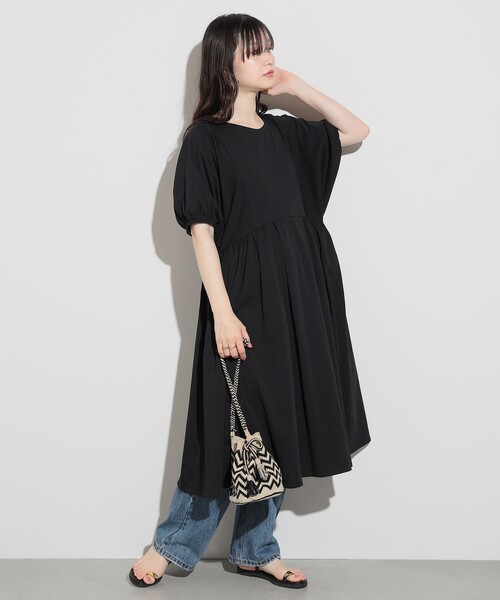 「BEAMS HEART」 半袖ワンピース FREE ネイビー レディース_画像4