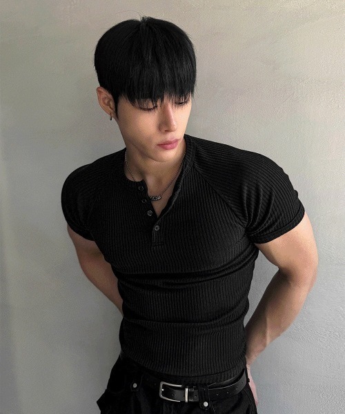 COSYHARU（コシハル） tシャツ マッスルフィットヘンリーネック半袖