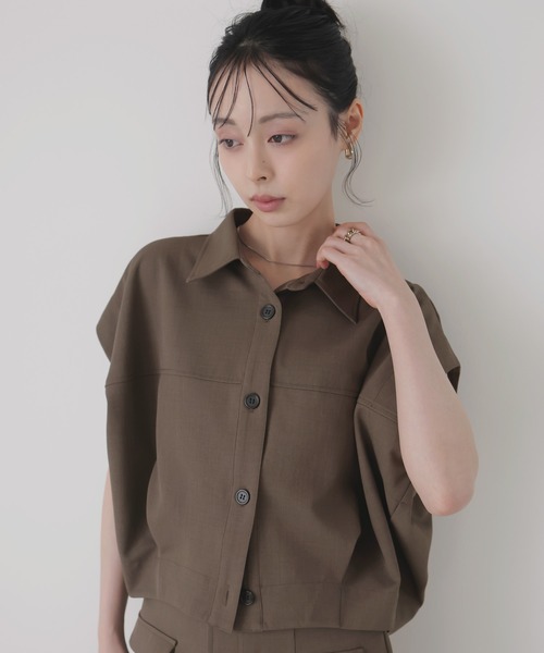 ブラウス シャツ 「セットアップ対応」フレンチスリーブボックスシャツ レディースの画像