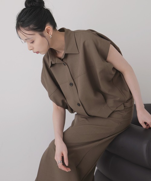 ブラウス シャツ 「セットアップ対応」フレンチスリーブボックスシャツ レディースの画像
