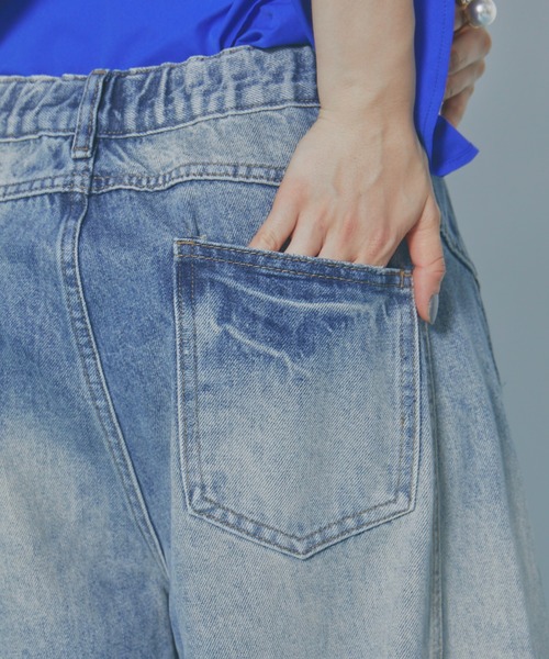 ワイドパンツ ジーンズ デニム デニムパンツ ダメージワイドデニムパンツ レディースの画像