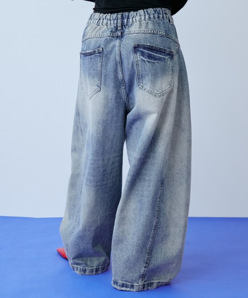 ワイドパンツ ジーンズ デニム デニムパンツ ダメージワイドデニムパンツ レディースの画像