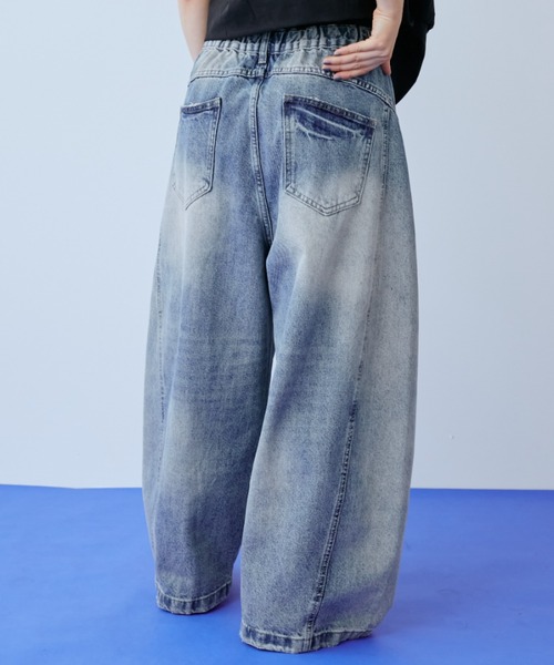 ワイドパンツ ジーンズ デニム デニムパンツ ダメージワイドデニムパンツ レディースの画像