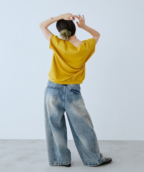 ワイドパンツ ジーンズ デニム デニムパンツ ダメージワイドデニムパンツ レディースの画像