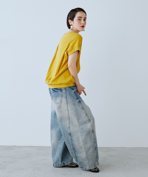 ワイドパンツ ジーンズ デニム デニムパンツ ダメージワイドデニムパンツ レディースの画像