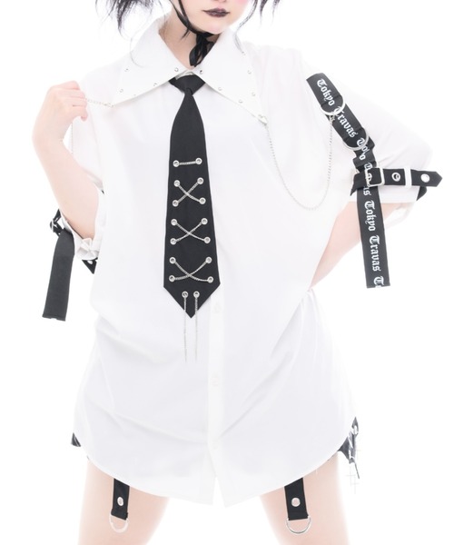 TRAVAS TOKYO ネクタイ付き半袖レイヤードシャツ TRAVAS TOKYO（トラバストーキョー） ブラウス シャツ 半袖 「TRAVAS