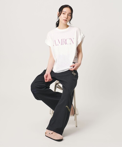 tシャツ 「Americana」ロールアップ プリントTシャツ レディースの画像