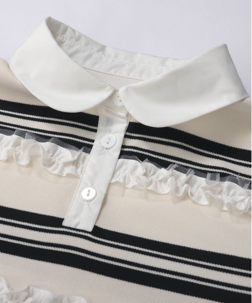 Fit more（フィットモア） ボーダーフリルトップス レディース