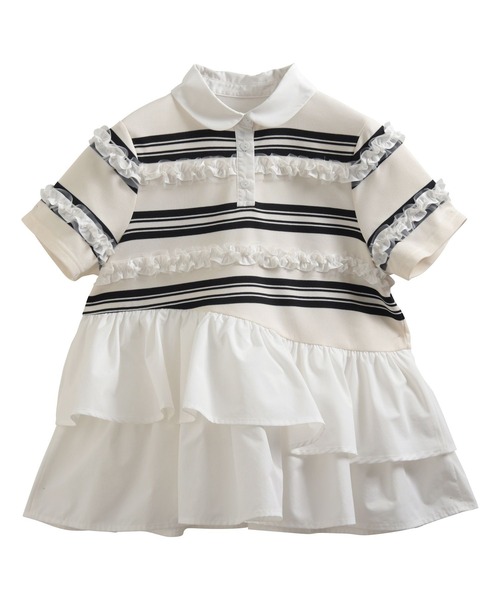 Fit more（フィットモア） ボーダーフリルトップス レディース