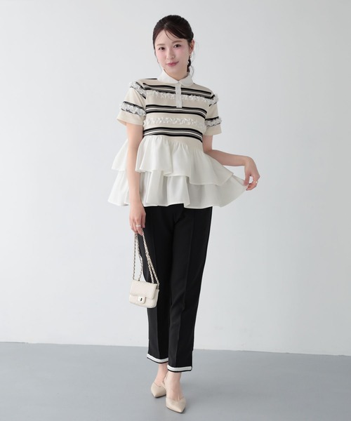 Fit more（フィットモア） ボーダーフリルトップス レディース