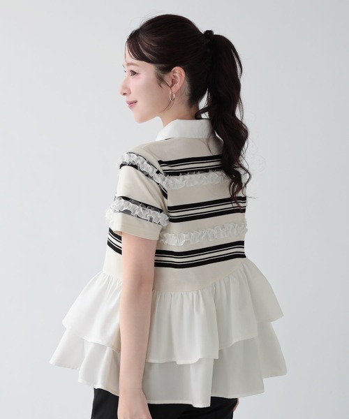 Fit more（フィットモア） ボーダーフリルトップス レディース