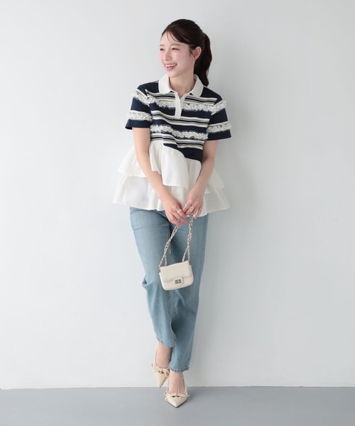 Fit more（フィットモア） ボーダーフリルトップス レディース