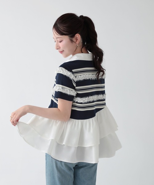 Fit more（フィットモア） ボーダーフリルトップス レディース