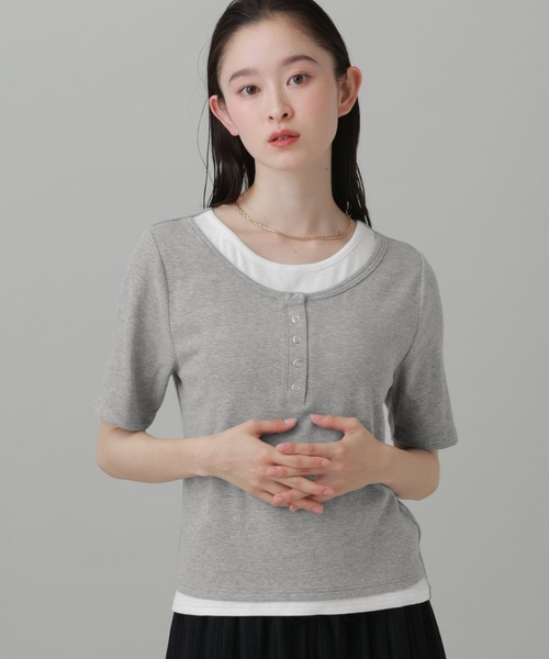 ヘンリーネック tシャツ 半袖 レイヤードヘンリーネック半袖Ｔ / 863036 レディース | LAKOLE | 02