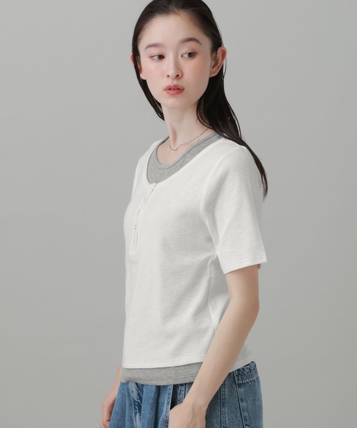 ヘンリーネック tシャツ 半袖 レイヤードヘンリーネック半袖Ｔ / 863036 レディース | LAKOLE
