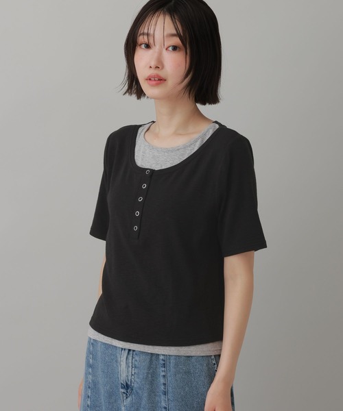 ヘンリーネック tシャツ 半袖 レイヤードヘンリーネック半袖Ｔ / 863036 レディース | LAKOLE | 09